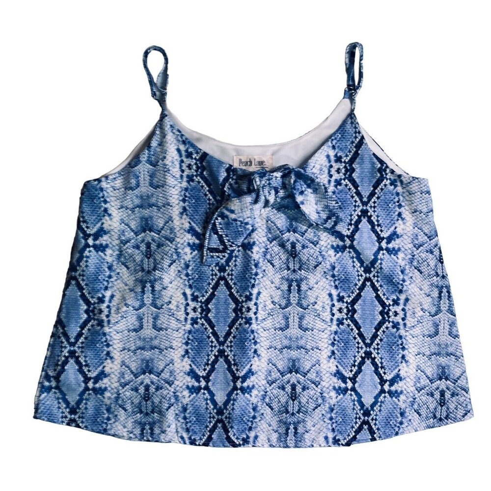 Peach Love California Blue Snakeskin Print Crop Top Cami Tie Neck Womens Medium
